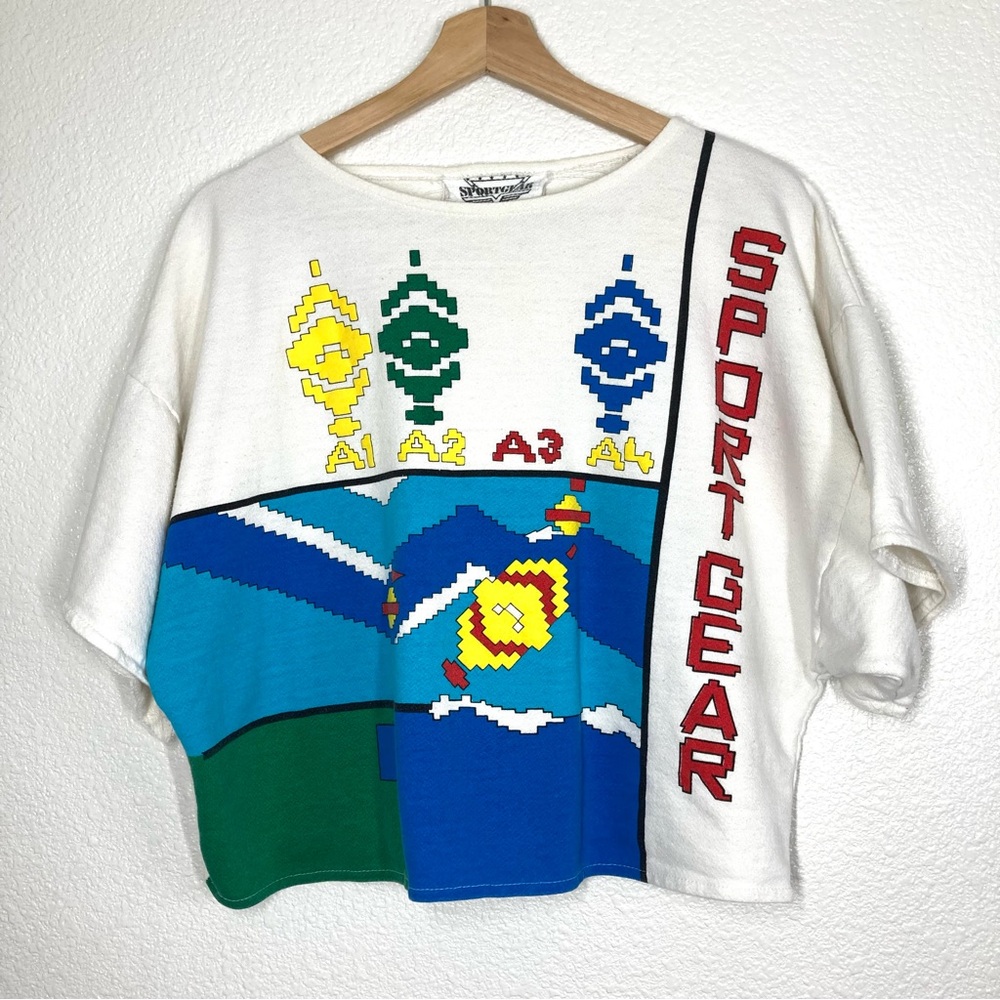 Vintage Sport gear Top large Colorfull Cropped top Boho Retro Made In USA 80s